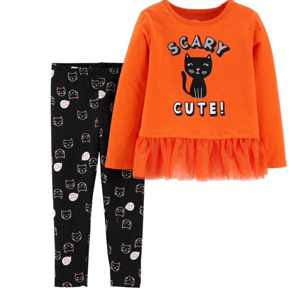 🎃 New Carter’s Halloween Scary & Cute Cat Top & Legging Set - Picture 1 of 11